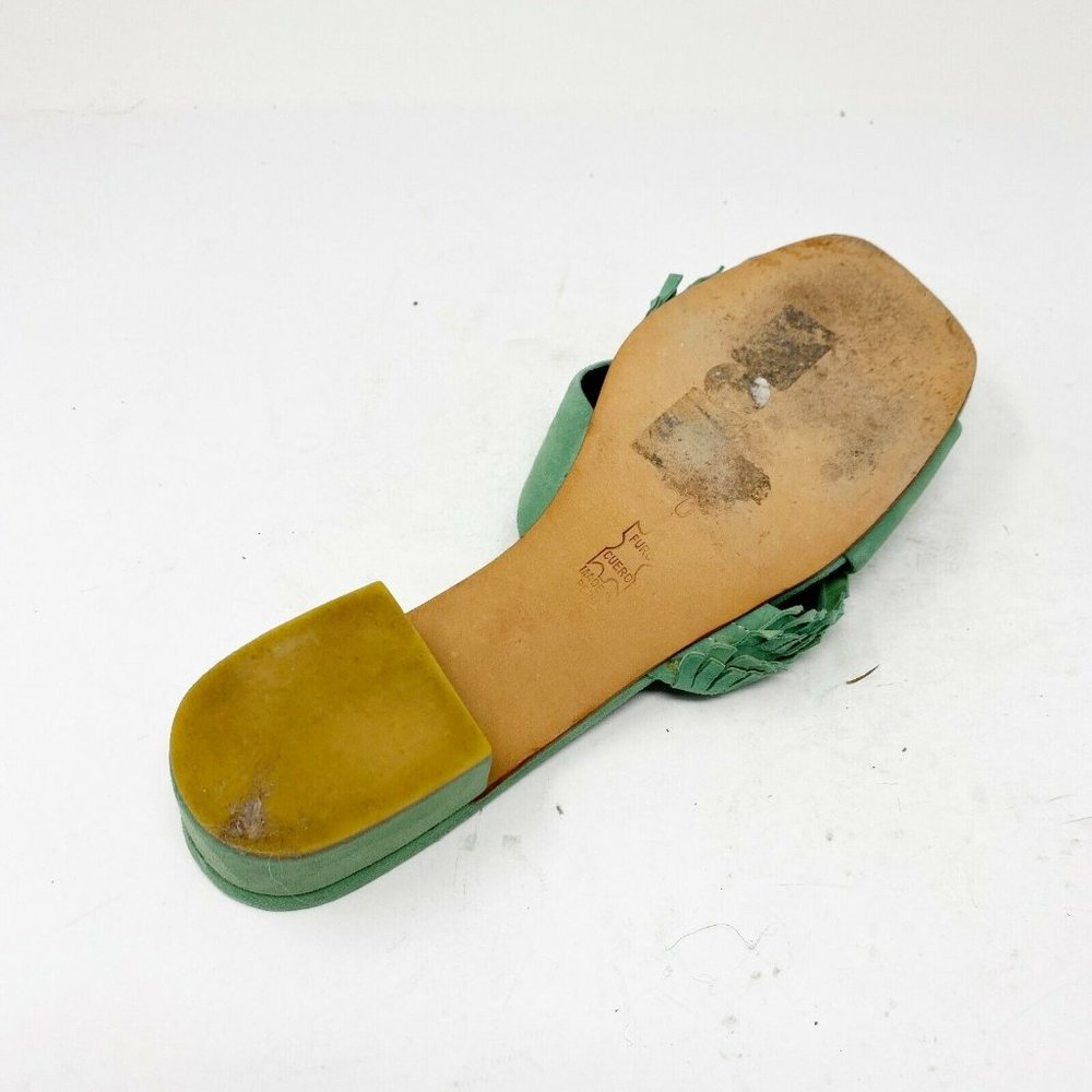 Beklina Womens Green Suede Criss-Cross Ruffle Strap Slip On Slide Sandals Sz 10 - Picture 4 of 7